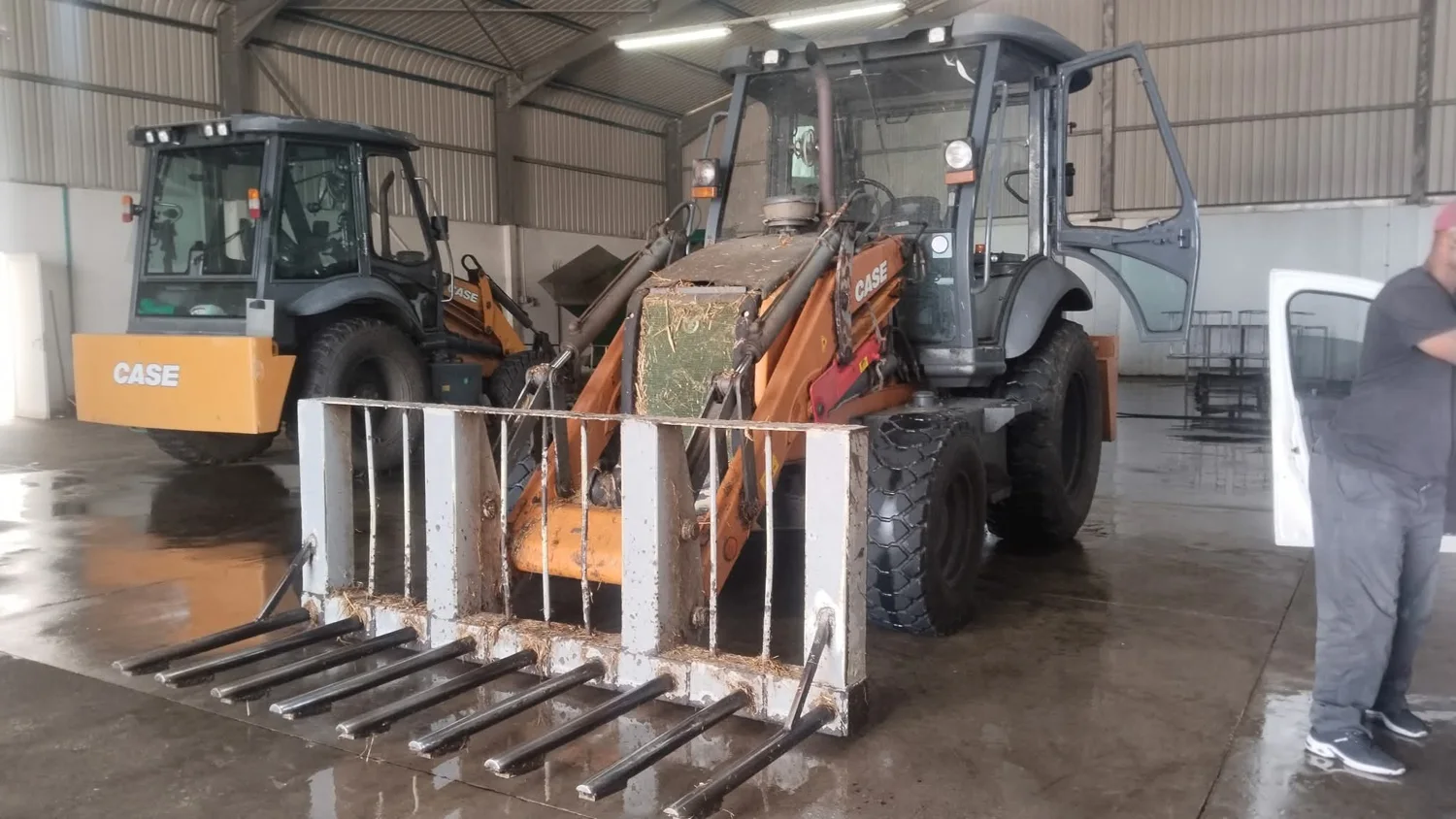Loader cab and glazing in a workshop